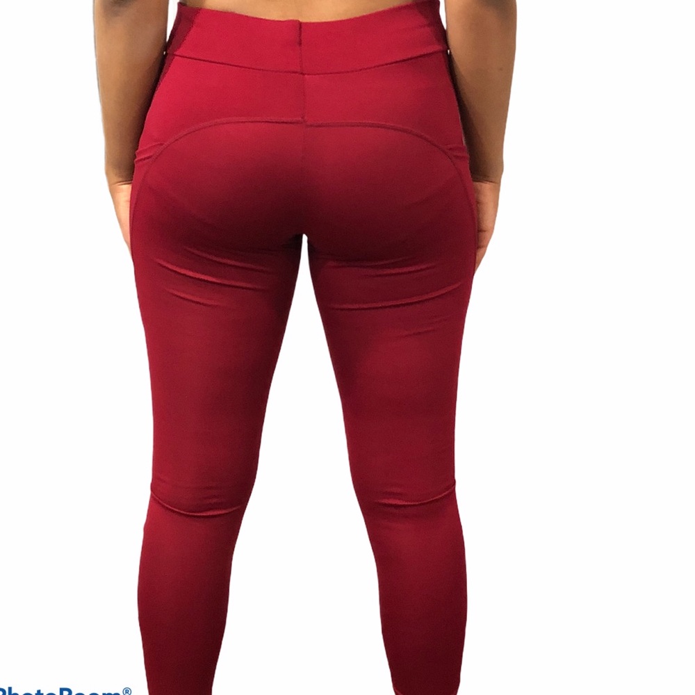 Leggings RED Fitness Yoga Casual Mid Waist Skinny with Side Pockets Size L